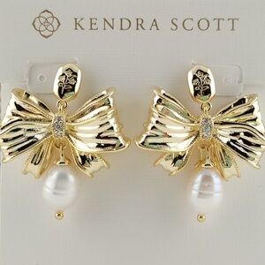 Kendra Scott Gold Bow Earrings with Pearl Accent